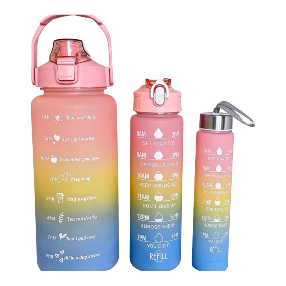 3 Piece Motivational Water Bottle Set Unisex Color Multi